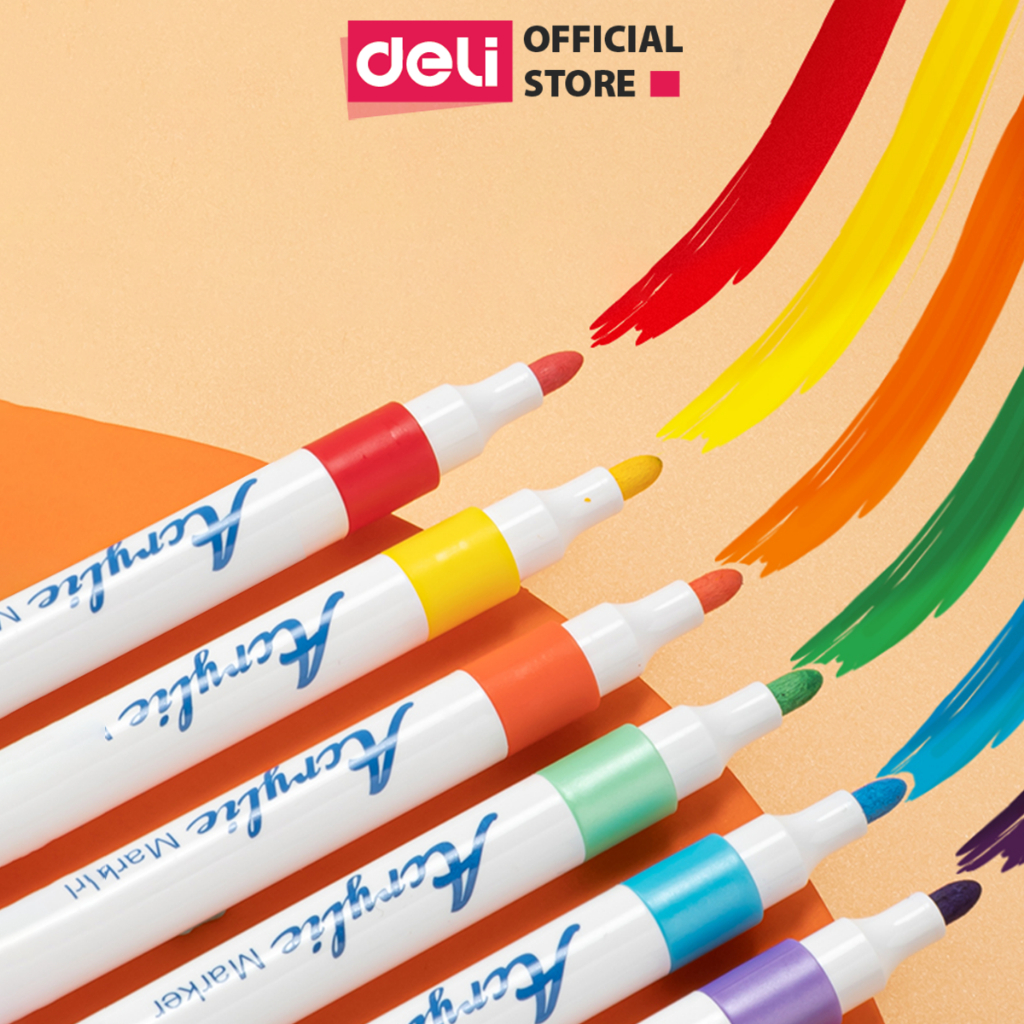 Bút Acrylic Marker Deli – Tô Màu, Vẽ Tranh DIY, Gỗ, Sứ, Thủy Tinh, Giày, Vải, Lượng Mực Tăng 80%