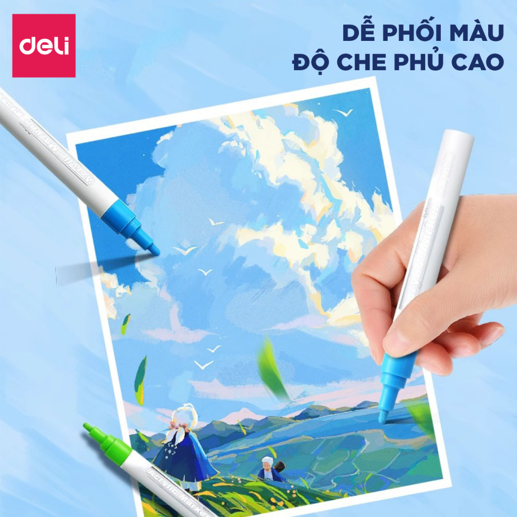 Bút Acrylic Marker Deli – Tô Màu, Vẽ Tranh DIY, Gỗ, Sứ, Thủy Tinh, Giày, Vải, Lượng Mực Tăng 80%