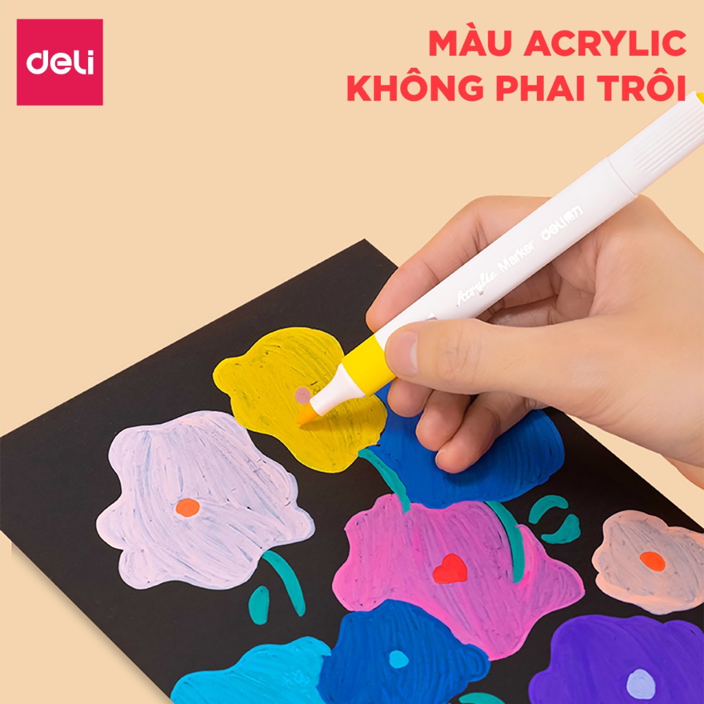 Bút Acrylic Marker Deli – Tô Màu, Vẽ Tranh DIY, Gỗ, Sứ, Thủy Tinh, Giày, Vải, Lượng Mực Tăng 80%