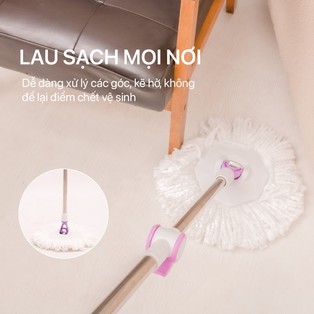 COMBO 2 Cây Lau Nhà Đơn MyJae Sợi Microfiber Xoay 360 Độ Phù Hợp Cho Nhiều Loại Thùng 134cm
