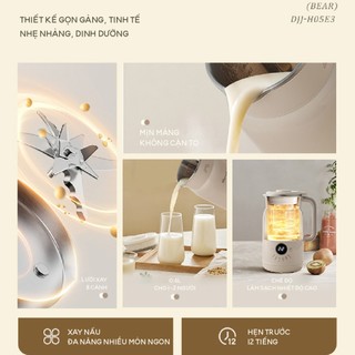 Máy làm sữa hạt 0.6L Bear SMM-055SV, 500W, 8 Lưỡi, Xay sinh tố, Sữa đậu nành, Hẹn Giờ, BH 18 Tháng