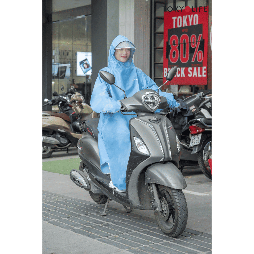 Áo mưa thông minh cao cấp TOKYOLIFE kèm miếng che mặt, dây rút kéo và ...
