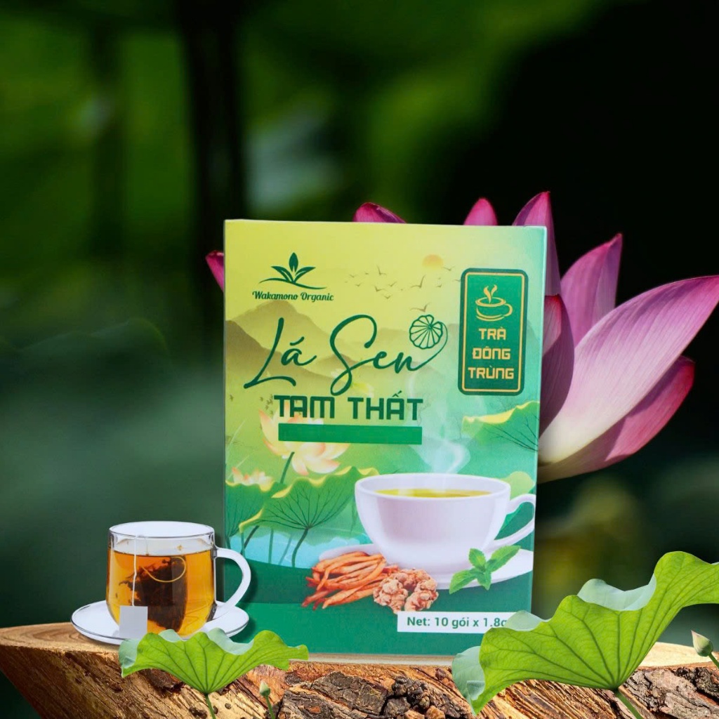 Trà Wakamono Organic trà đông trùng hạ thảo lá sen tam thất, trà thảo mộc thơm ngon, dạng túi lọc dễ pha