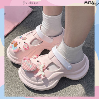 Dép sục nữ đế cao 7cm Mita dáng Holo kèm charm Cún tim kiểu sandal quai hậu CS-206