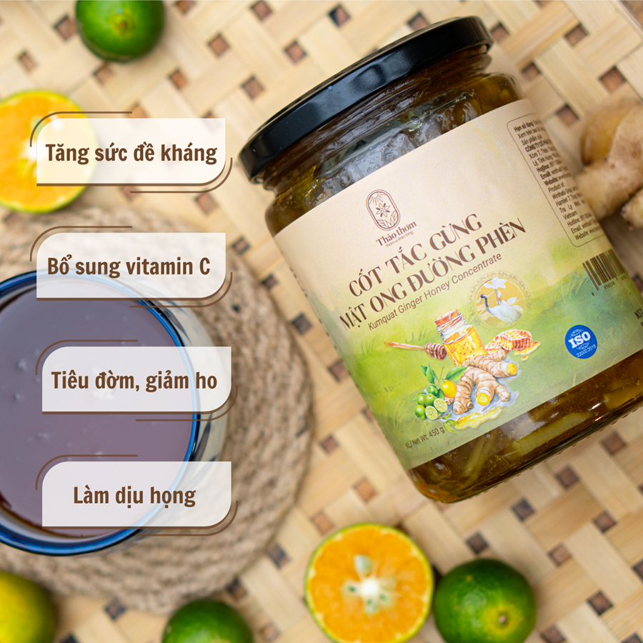 [Giảm 6k] Tắc Gừng Mật Ong Đường Phèn Thảo Thơm, Hũ Thủy Tinh 600Gram, Sên Đặc Thủ Công