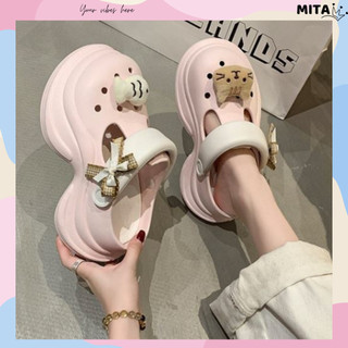 Dép sục nữ đế cao 7cm Mita dáng Holo kèm charm Cá mèo bông kiểu sandal quai hậu CS-207