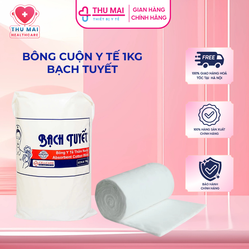 Bông cuộn Bạch Tuyết, Cuộn 1kg bông, Bông cuộn thấm nước y tế
