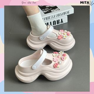 Dép mary jane, dép nữ Mita đế cao 7cm dáng Holo kèm charm Vườn hoa kiểu sục nữ CS-219