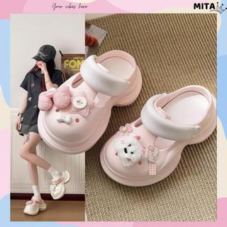Dép sục nữ đế cao 7cm Mita dáng Holo kèm charm Cún hồng/xanh kiểu sandal quai hậu CS-205