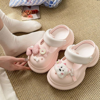 Dép sục nữ đế cao 7cm Mita dáng Holo kèm charm Cún hồng/xanh kiểu sandal quai hậu CS-205