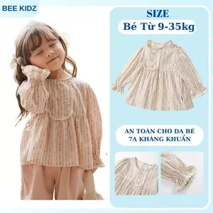 Áo Cho Bé Gái, Áo Dài Tay Cho Bé Gái Phong Cách Tiểu Thư Tay Bèo Chất Liệu Cotton Mềm Mại
