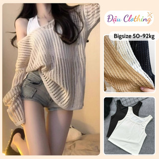 Set 2 Món Bigsize Nữ Áo Thun Lưới Dáng Rộng + Áo Ba Lỗ Cá Tinh Cho Chubby A317+G245