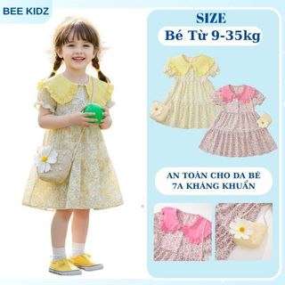 [TẶNG KÈM TÚI] Váy Cho Bé Gái, Váy  Bé Gái Thiết Kế Hoa Nhí Cổ Bèo  Chất Liệu Cotton Thoáng Mát