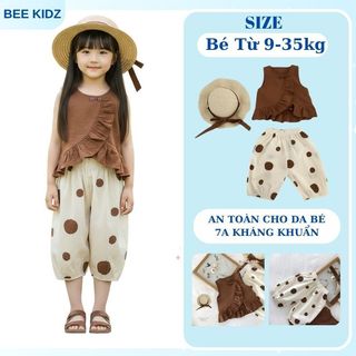 [Tặng Kèm Mũ] Đồ Bộ Bé Gái, Set Đồ Bé Gái Thiết Kế Cổ Viền Kèm Quần Ống Bo Chất Liệu 100% Cotton