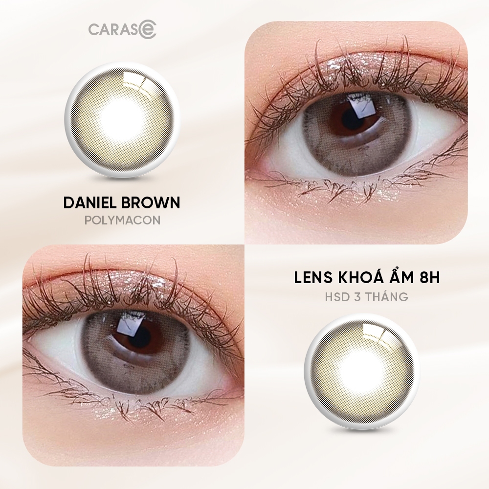 [1 chiếc] Kính áp tròng khoá ẩm 8H 3 Tháng Màu Rêu Ngả Ánh Xám CARASE, Lens cận B DANIEL BROWN