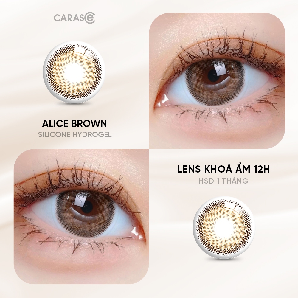 [1 chiếc] Kính áp tròng khoá ẩm 12H 1 Tháng Màu Nâu Mật Ong CARASE, Lens cận SS ALICE BROWN