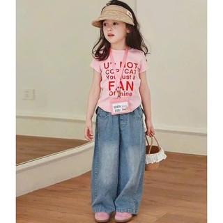[B&G] Sét bộ áo thun hồng in chữ phối quần jean cá tính cho bé gái từ 10-45kg(2-12 tuổi)