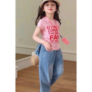 [B&G] Sét bộ áo thun hồng in chữ phối quần jean cá tính cho bé gái từ 10-45kg(2-12 tuổi)