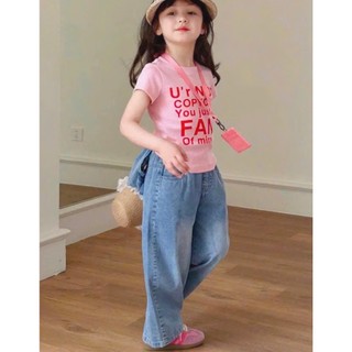 [B&G] Sét bộ áo thun hồng in chữ phối quần jean cá tính cho bé gái từ 10-45kg(2-12 tuổi)