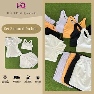 Set Điều Hòa 3 Món, 2 Lớp Phối Lưới Tuấn HD Co Giãn, Thoáng Mát, Tôn Dáng Thể Thao Gym Yoga