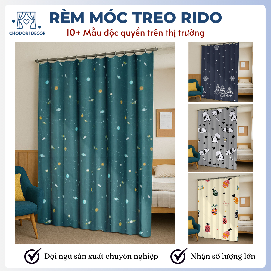 Rèm RIDO ngăn phòng ngủ, có móc treo sẵn tiện lợi, vải poly thoáng mát ...