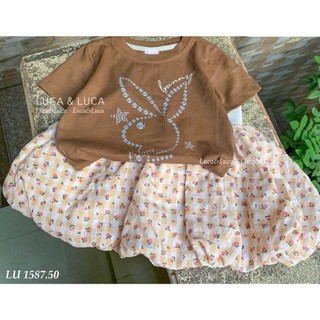 [B&G] Sét váy Bunny Áo thun nâu in hình thỏ đáng yêu, phối chân váy hoa nhẹ nhàng cho bé gái 10-45kg