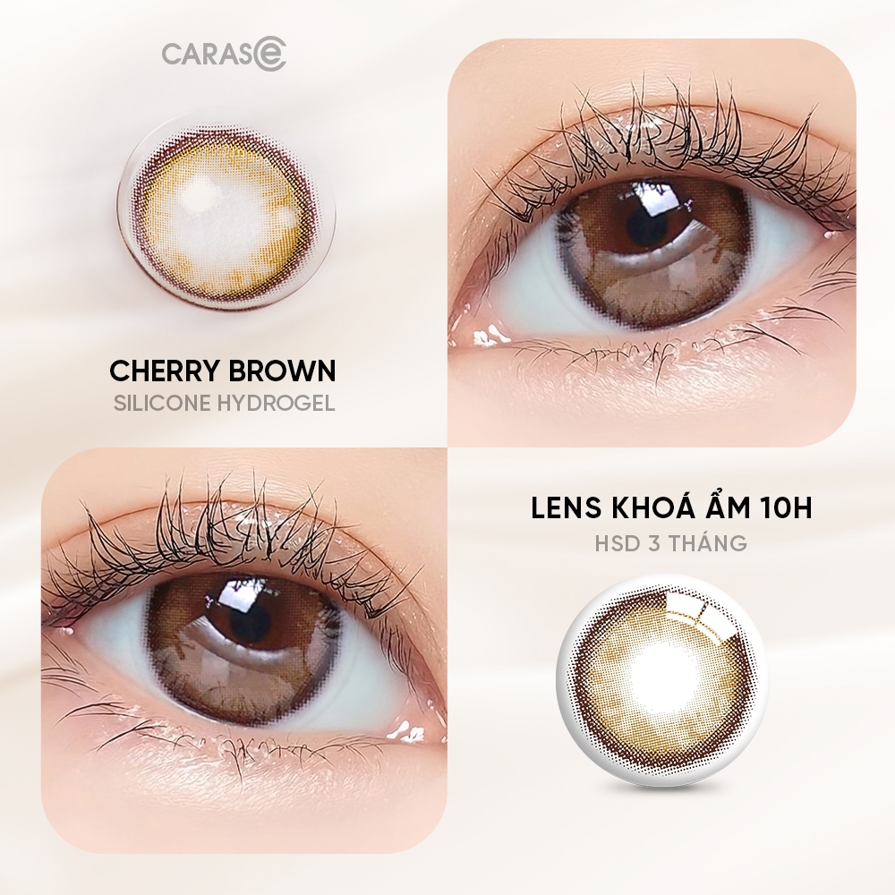 [1 chiếc] Kính áp tròng khoá ẩm 10H 3 Tháng Màu Nâu CARASE, Lens cận CHERRY BROWN