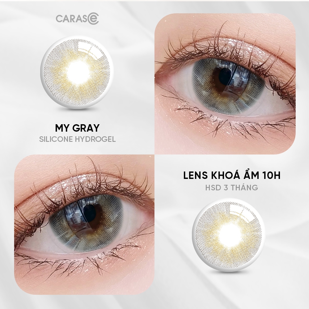 [1 chiếc] Kính áp tròng khoá ẩm 10H 3 Tháng Màu Xám CARASE, Lens cận My Gray