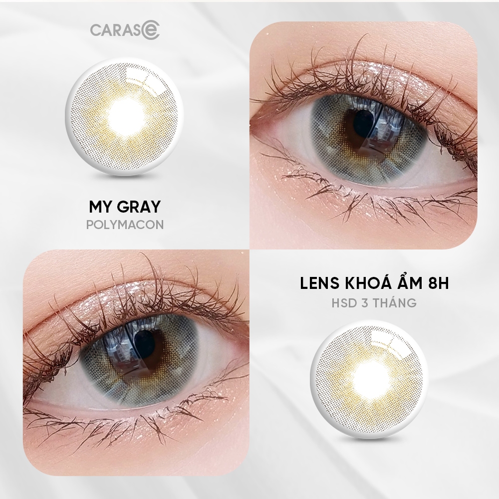 [1 chiếc] Kính áp tròng khoá ẩm 8H 3 Tháng Màu Xám Dịu Nhẹ CARASE, Lens cận B MY GRAY