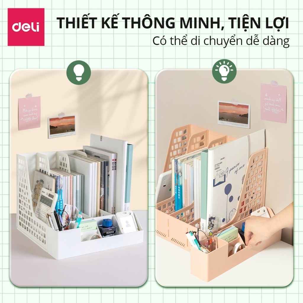 Giá Đựng Tài Liệu Deli 4 Ngăn Kệ Hồ Sơ, Sách Vở Văn Phòng, Màu Pastel, Bền Đẹp & Tiện Lợi
