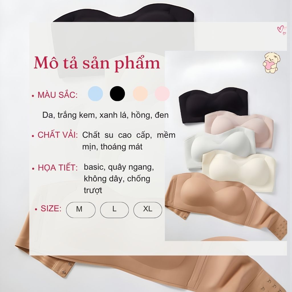 Áo ngực nữ không dây đúc su mềm mịn mút 1cm, Áo ngực nữ ôm quả viền silicone chống tuột LANIXA A2382