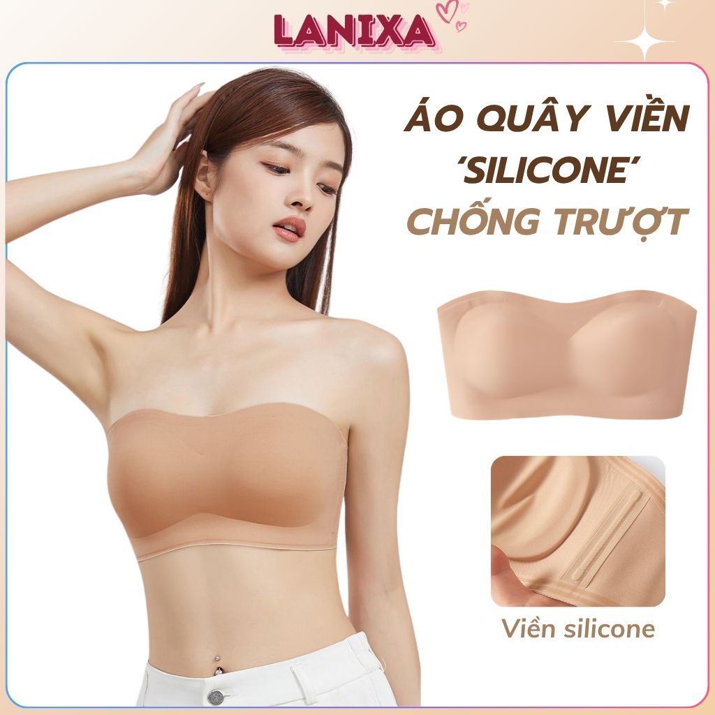 Áo ngực nữ không dây đúc su mềm mịn mút 1cm, Áo ngực nữ ôm quả viền silicone chống tuột LANIXA A2382
