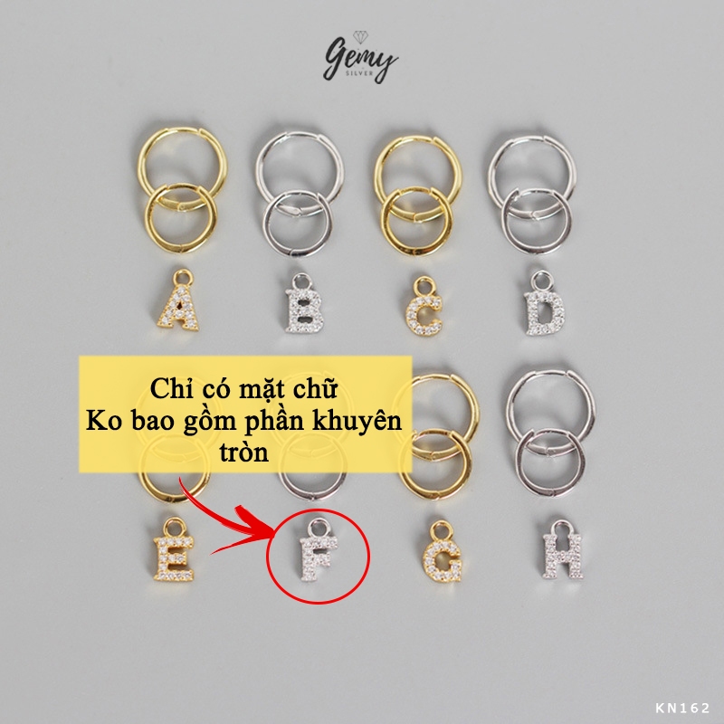 MẶT KHUYÊN TAI bạc 925 không bao gồm khuyên tròn chữ cái theo tên đính đá KN162 (1 chiếc) | GEMY SILVER