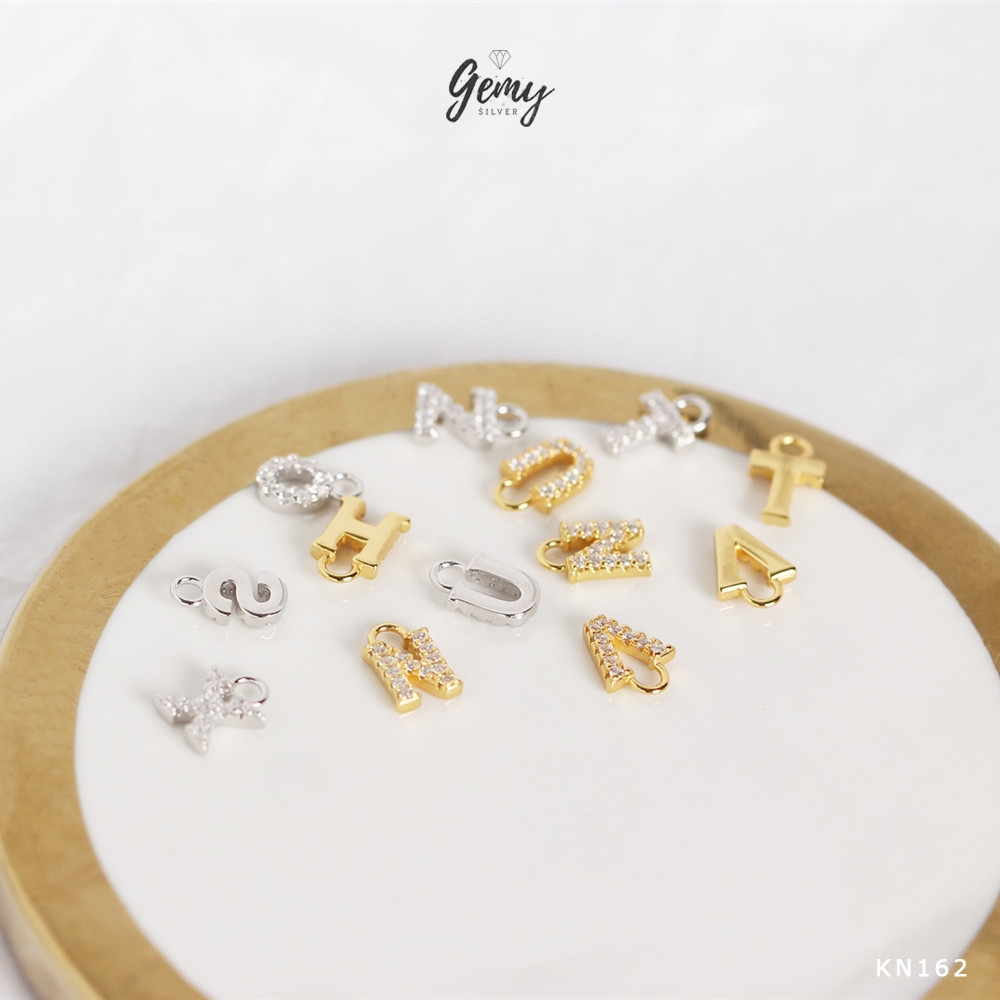 MẶT KHUYÊN TAI bạc 925 không bao gồm khuyên tròn chữ cái theo tên đính đá KN162 (1 chiếc) | GEMY SILVER