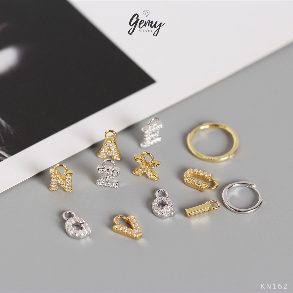 MẶT KHUYÊN TAI bạc 925 không bao gồm khuyên tròn chữ cái theo tên đính đá KN162 (1 chiếc) | GEMY SILVER