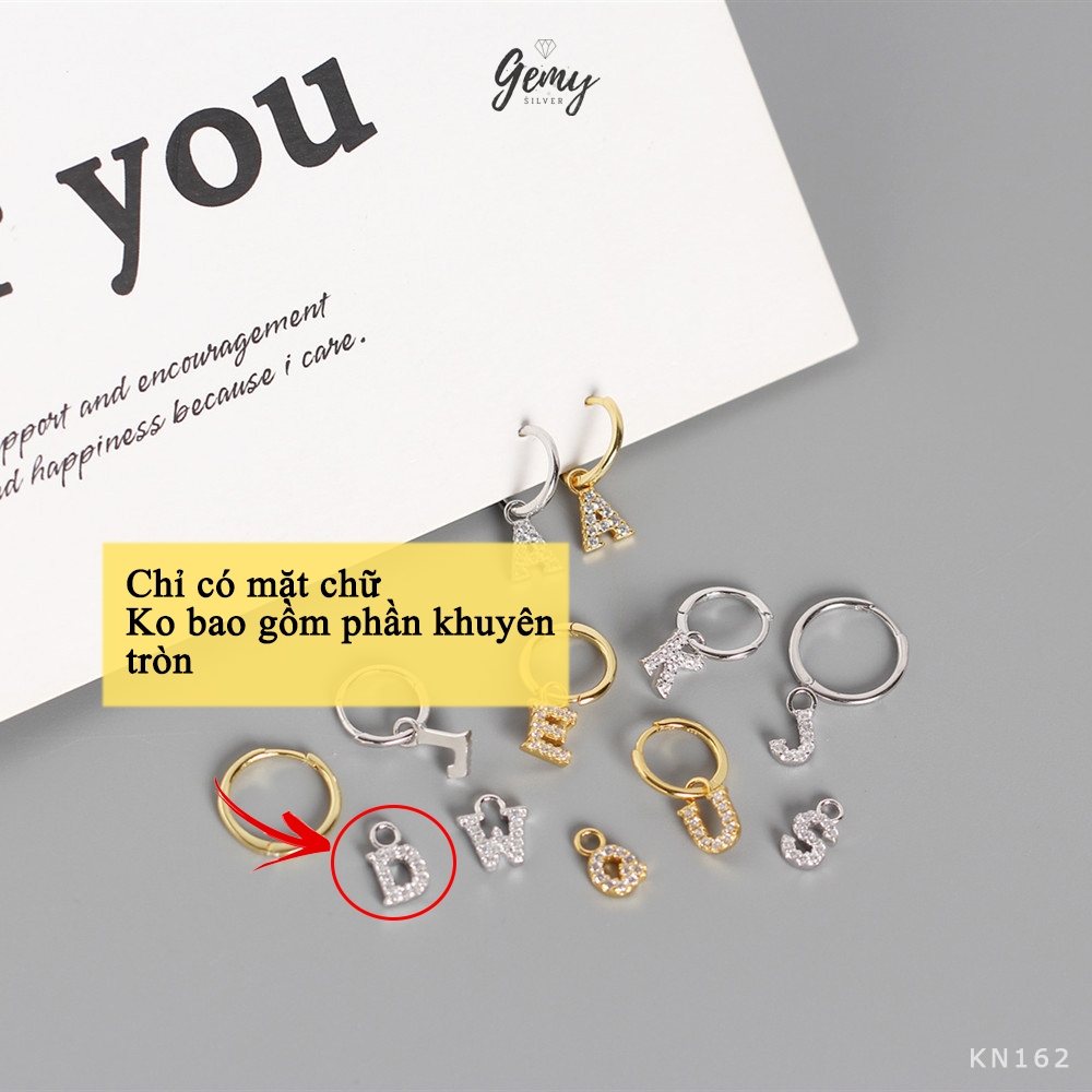 MẶT KHUYÊN TAI bạc 925 không bao gồm khuyên tròn chữ cái theo tên đính đá KN162 (1 chiếc) | GEMY SILVER