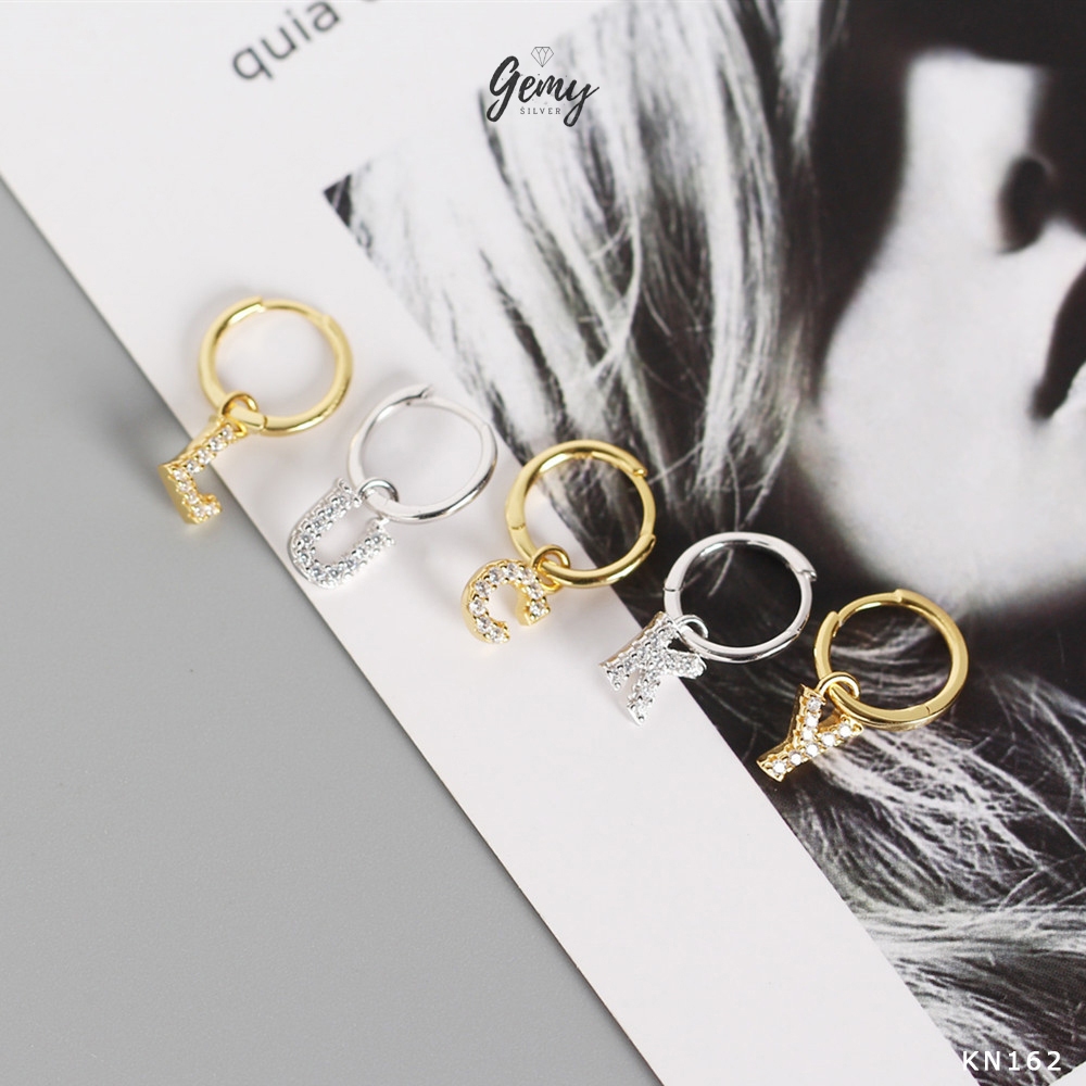 MẶT KHUYÊN TAI bạc 925 không bao gồm khuyên tròn chữ cái theo tên đính đá KN162 (1 chiếc) | GEMY SILVER
