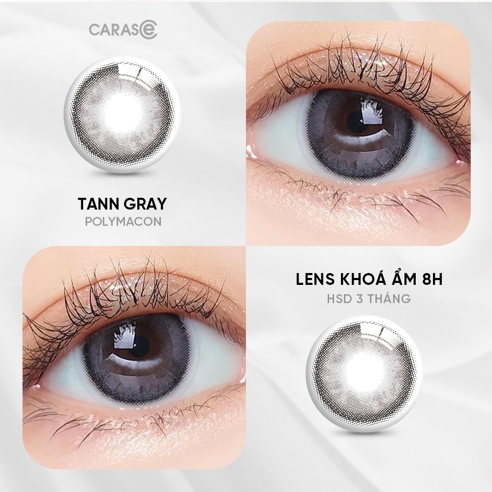 [1 chiếc] Kính áp tròng khoá ẩm 8H 3 Tháng Màu Xám Khói CARASE, Lens cận B TANN GRAY