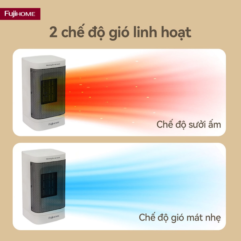 Quạt Sưởi Gốm FUJIHOME FH600 Nhập Khẩu, Máy Sưởi Bảo Vệ An Toàn Tự Ngắt Quá Nhiệt Đảo Gió Tự Động Chống Khô Da