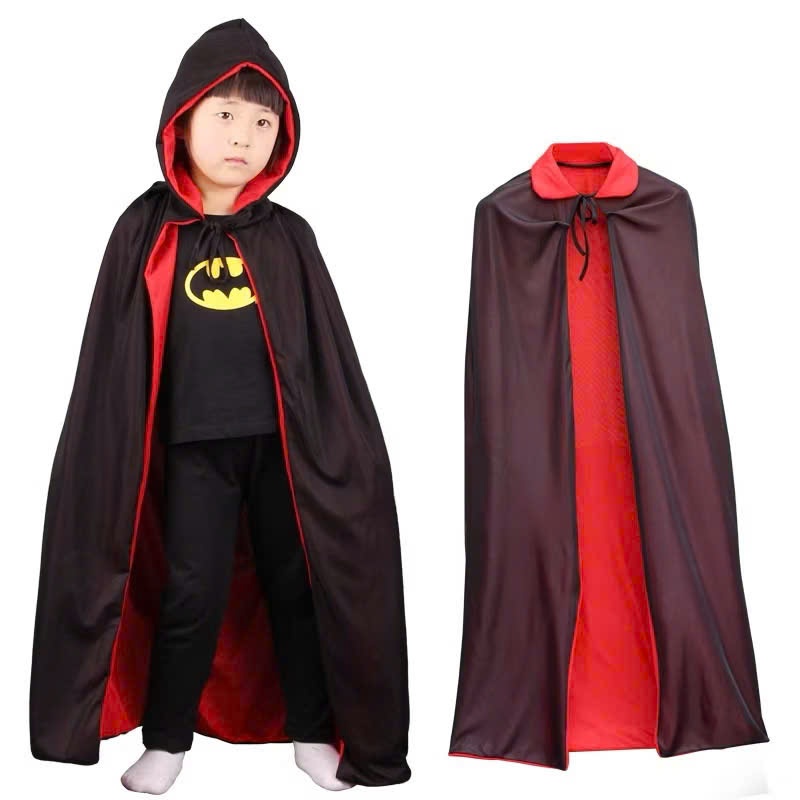 Áo choàng hải tặc, thần chết ,ảo thuật gia ,macarong , Ma cà rồng 2 lớp đen đỏ có mũ hóa trang Halloween