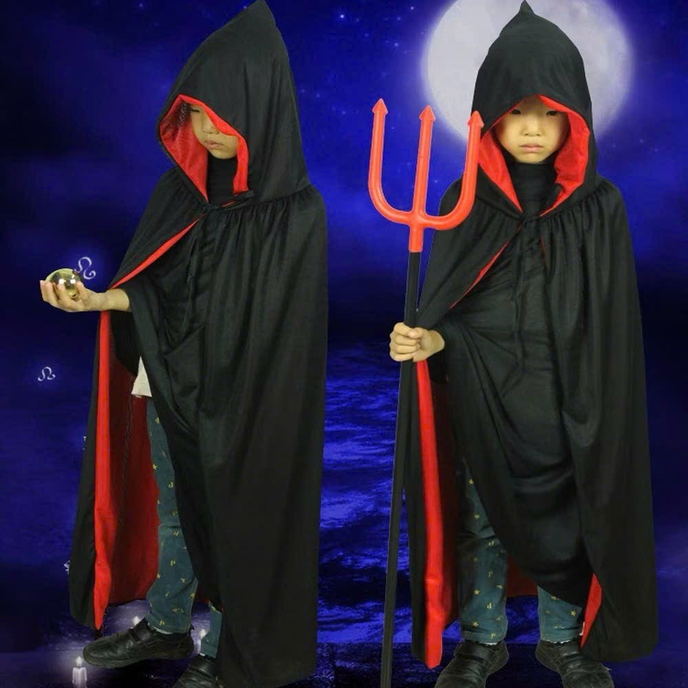 Áo choàng hải tặc, thần chết ,ảo thuật gia ,macarong , Ma cà rồng 2 lớp đen đỏ có mũ hóa trang Halloween