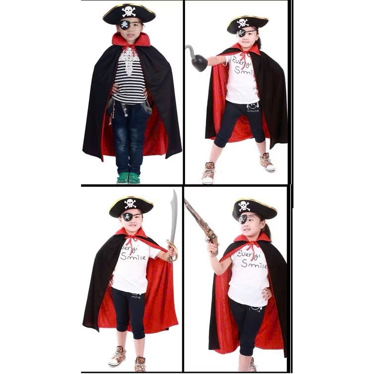 Set 3 chi tiết hóa trang hải tặc gồm áo thuyền ,choàng, mũ, mắt chột chơi lễ hội Halloween