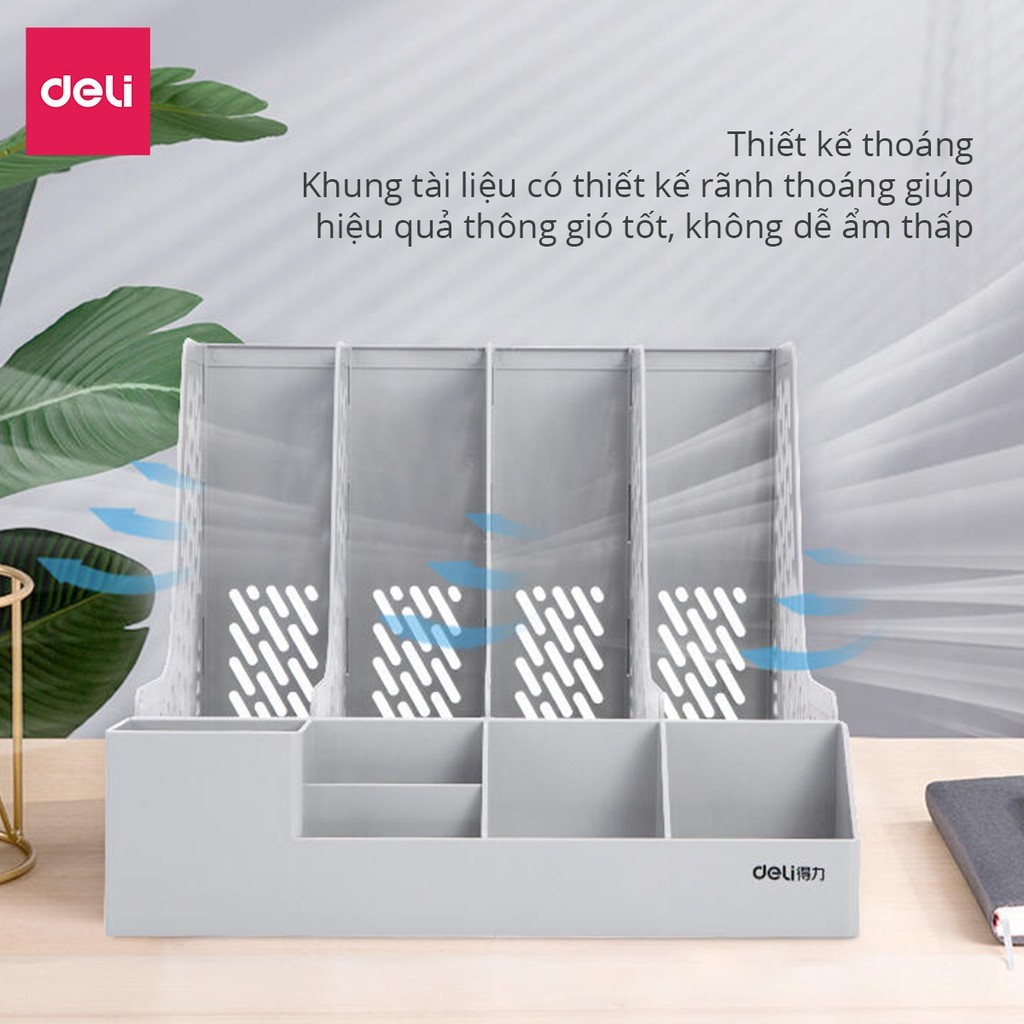 Kệ Tài Liệu Deli 4 / 3 Ngăn Kèm Ống Bút Tháo Rời Nhỏ Gọn, Tiện Dụng, Lưu Trữ Hồ Sơ Văn Phòng