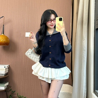 Áo Len Kẻ Sọc Cổ Bẻ Cài Cúc Hàng QC 2 màu siêu xinh style Ulzzang