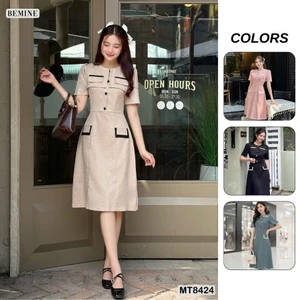 Đầm cổ tròn phối nắp túi tùng A BEMINE MT8424