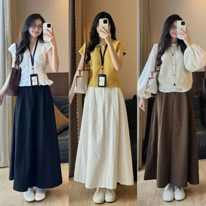 Chân váy kaki thô basic dáng dài xếp ly vintage CV5169