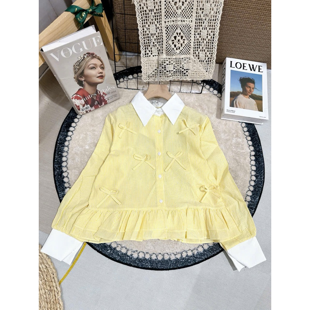 Sơ mi nữ kiểu đính nơ cổ nhọn tiểu thư by.Thanhhuyenclothings