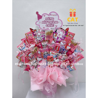 Set quà bánh kẹo màu hồng - quà tặng bánh kẹo sinh nhật , 20/10, 8/3( gấu bông có thể ngẫu nhiên cùng tone màu)