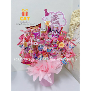 Set quà bánh kẹo màu hồng - quà tặng bánh kẹo sinh nhật , 20/10, 8/3( gấu bông có thể ngẫu nhiên cùng tone màu)