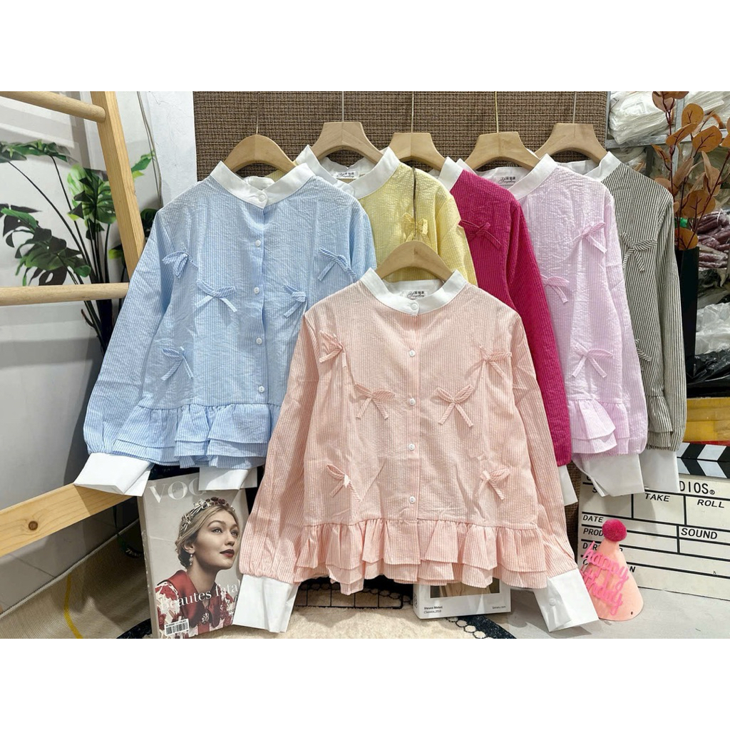 Áo sơ mi nữ cổ tàu phối bèo tiểu thư by.Thanh huyen clothing